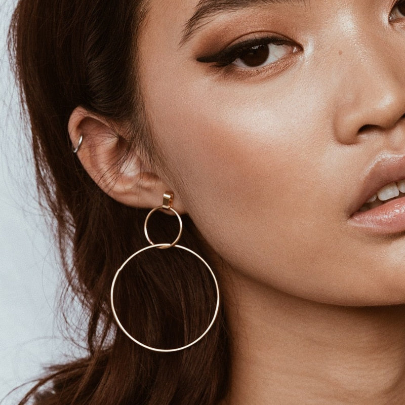 Two Circle Gold Drop Earrings