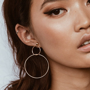 Two Circle Gold Drop Earrings