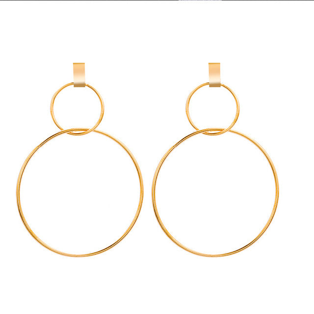 Two Circle Gold Drop Earrings