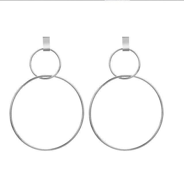 Two Circle Gold Drop Earrings